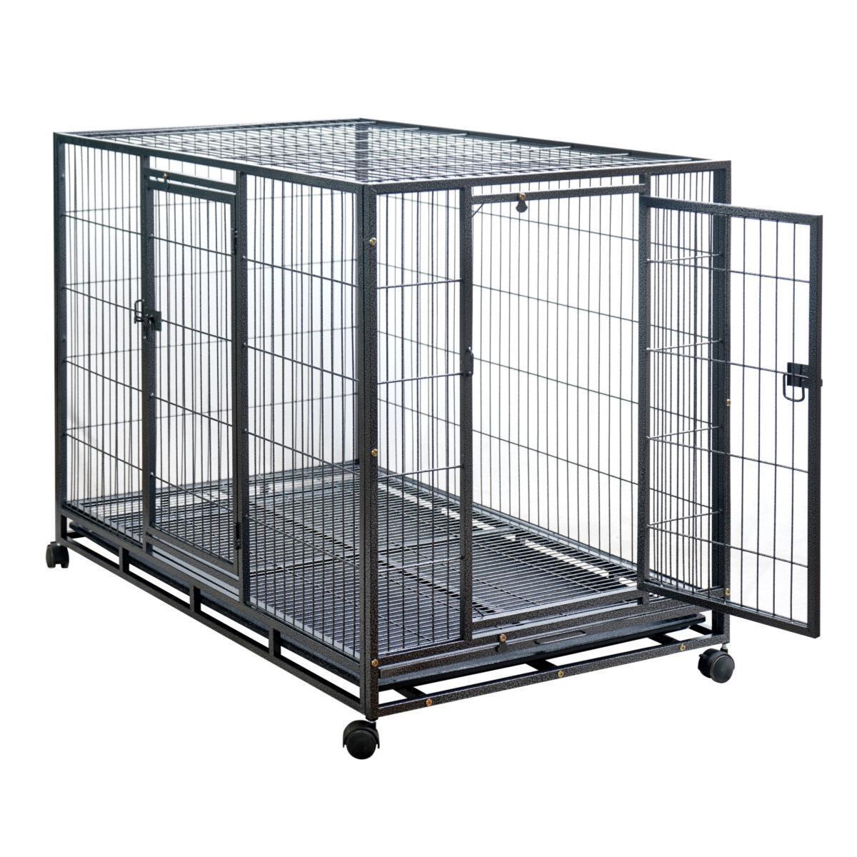 XSZ 48 inch Pet Kennel Cat Crates Secure and Foldable Double Door Metal Dog Crate Kennel Animal Playpen Divider Panel Easy to Assemble（Black） 