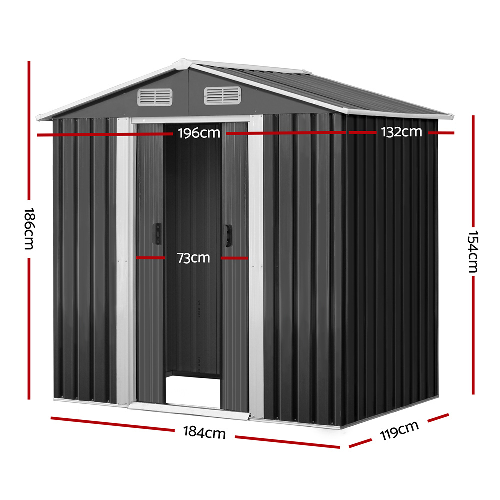 Giantz 1.25 x 1.95m Steel Garden Shed - Grey