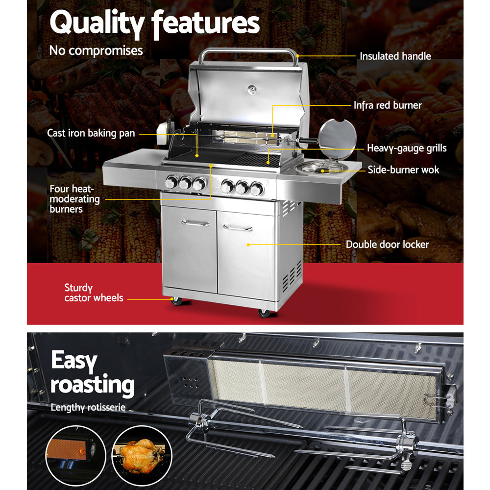 Stainless Steel 6 Burner Gas BBQ