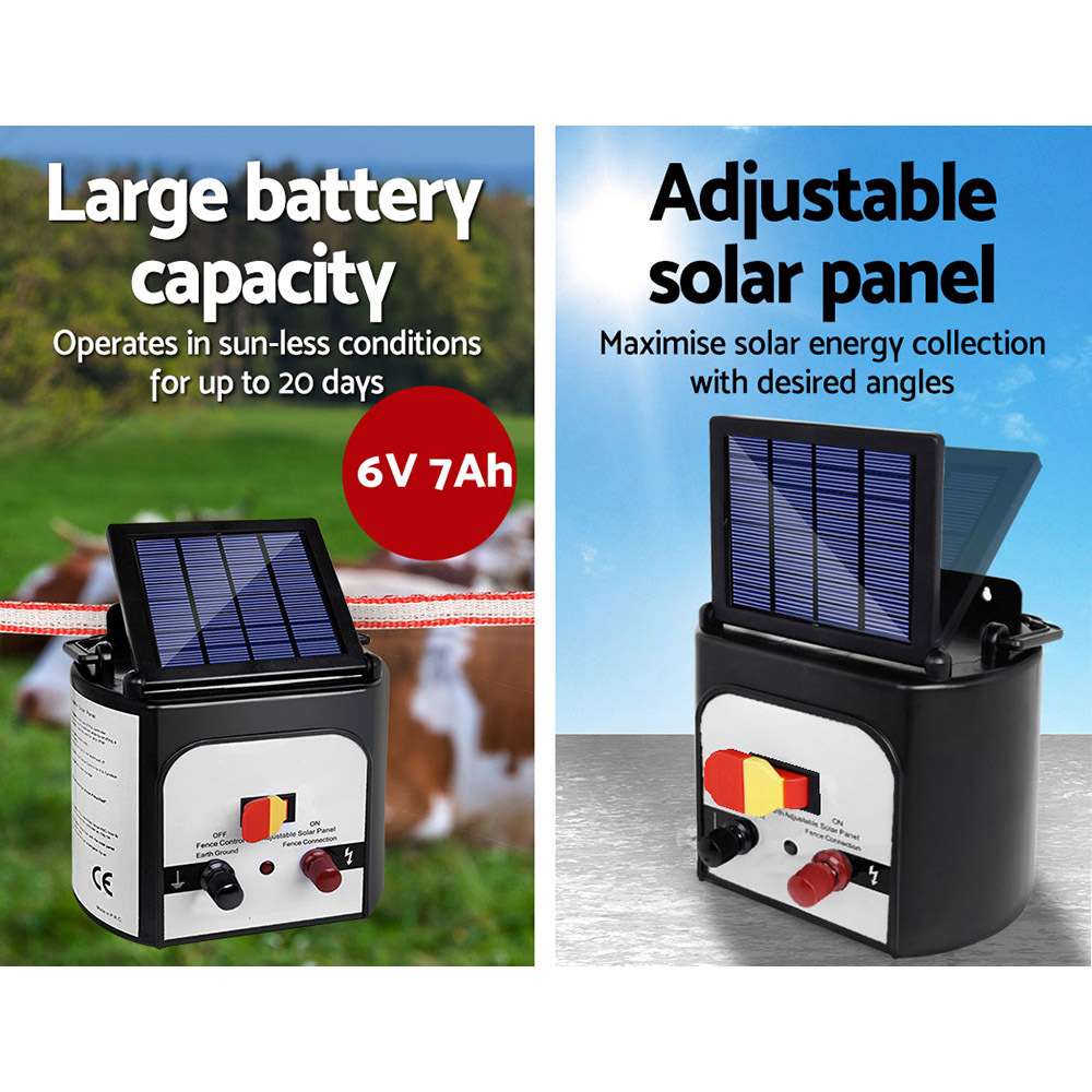 8km Solar Electric Fence Energiser Energizer Battery Charger Cattle Horse