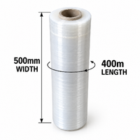 Pallet Wrap Stretch Film 500mm x 400m x 23 Micron Clear Hand Pallet Wrap - Carton of 4 Rolls