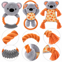 3 x Koala Plush Rope Dog Toys Squeaky Tugger Assorted Set