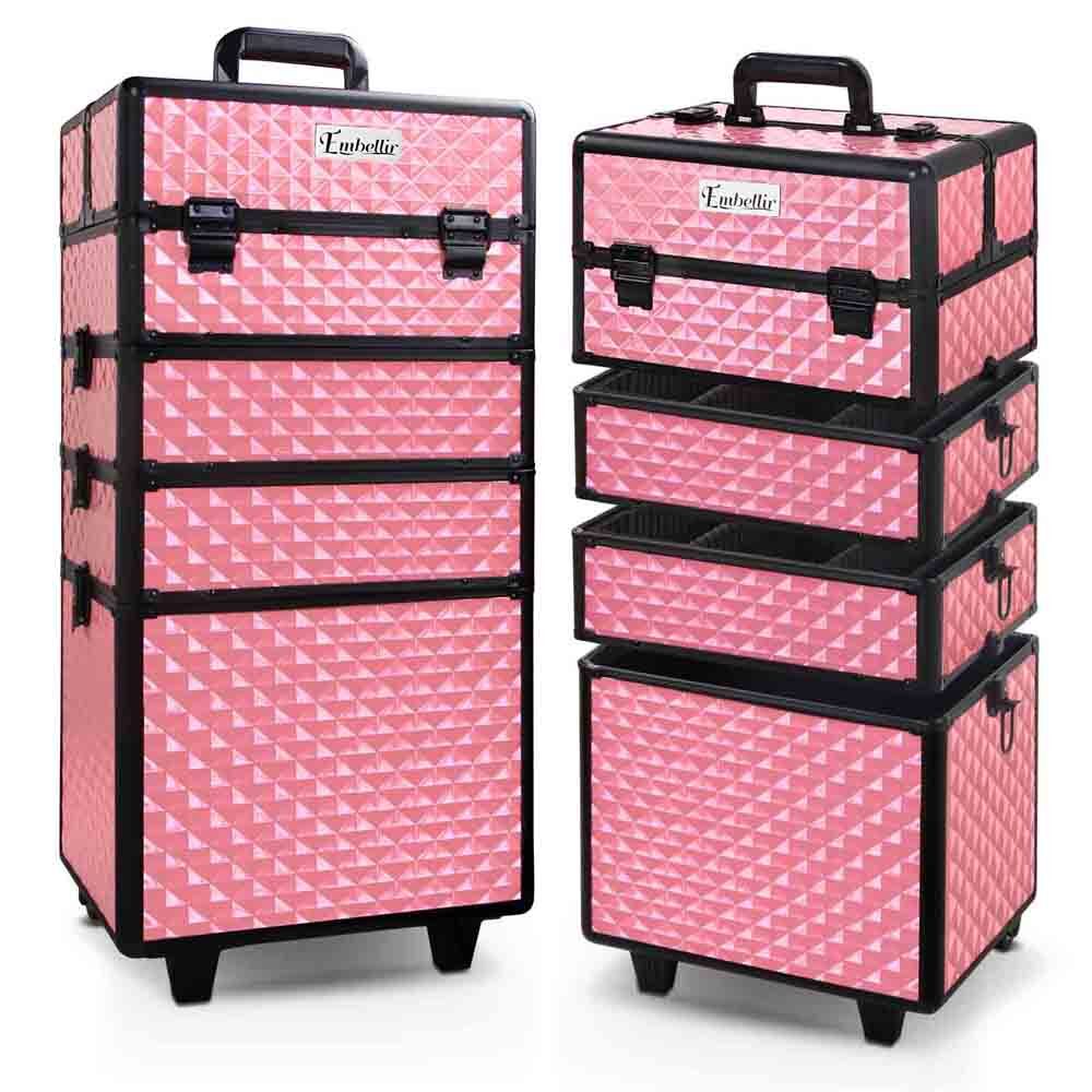 Embellir 7 in 1 Portable Cosmetic Beauty Makeup Trolley Diamond Pink