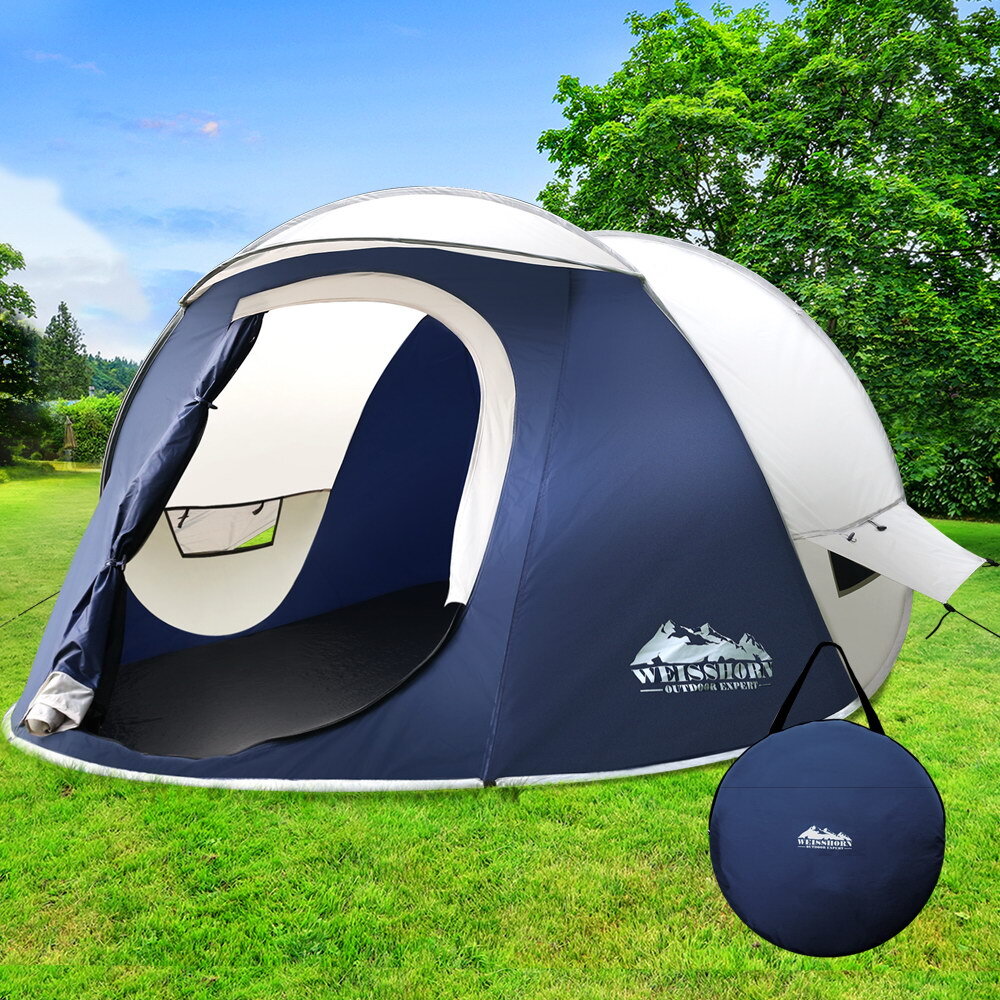 Weisshorn 4 Person Pop Up Canvas Camping Tent Navy & Grey