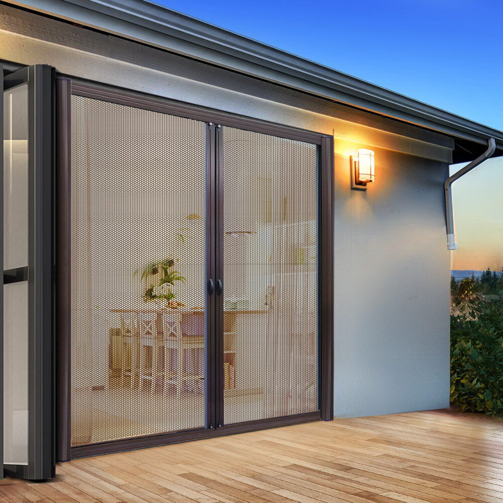 Instahut Retractable Fly Screen Flyscreen Door Mesh Sliding 2.3m x 2.4m Brown