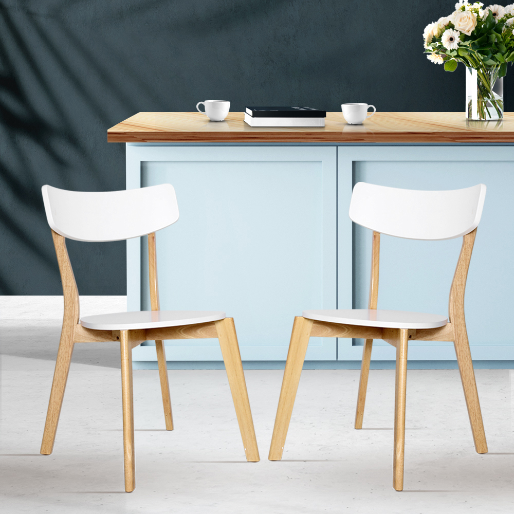 2x Artiss Dining Chairs Kitchen Chair Rubber Wood Cafe Retro White