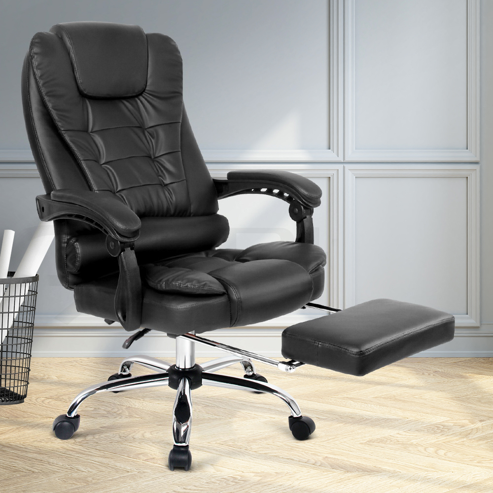 PU Leather Reclining Chair with Footrest - Black