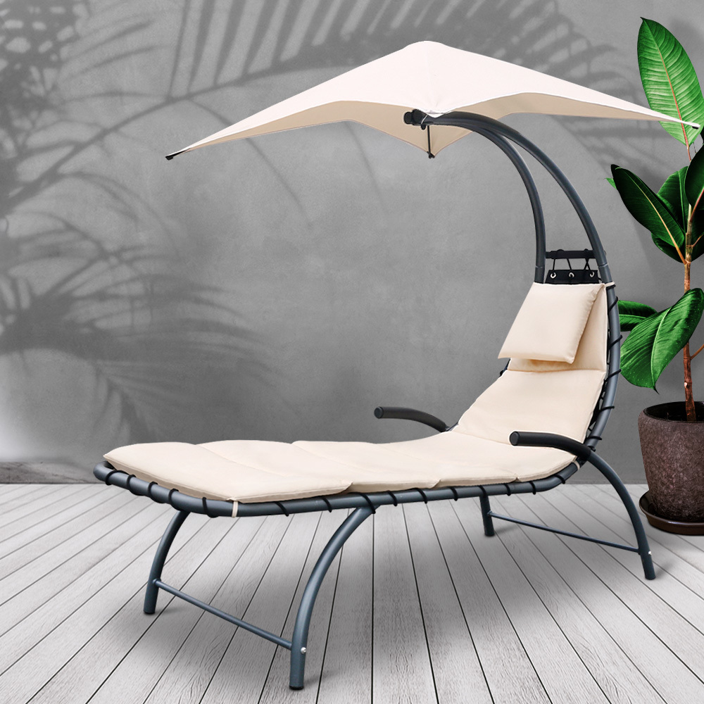 Gardeon Outdoor Lounge Chair with Shade - Beige