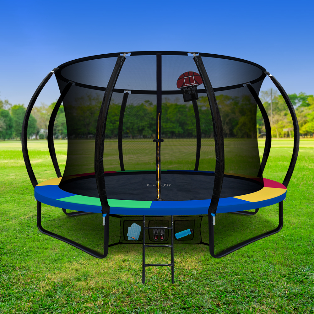Everfit 10FT Trampoline With Basketball Hoop Rainbow
