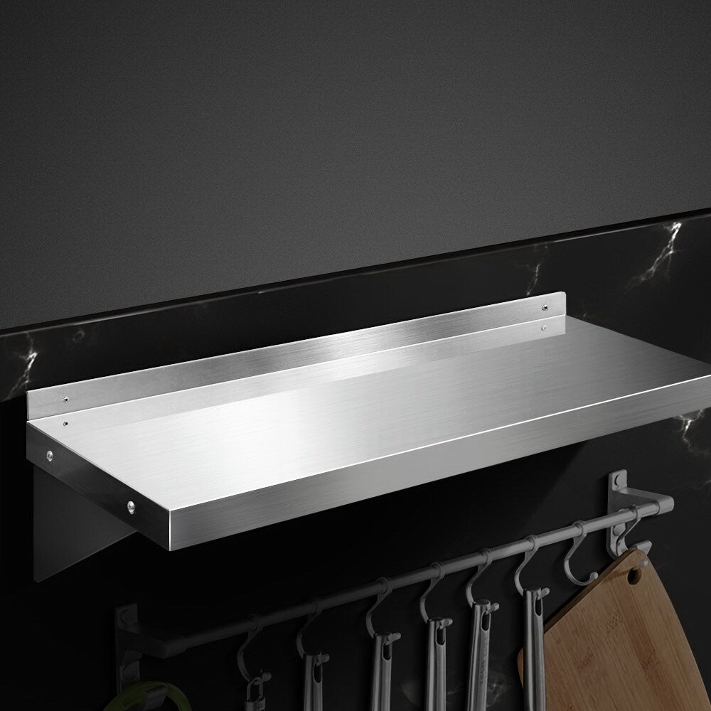 Stainless steel wall shelf with mounted display