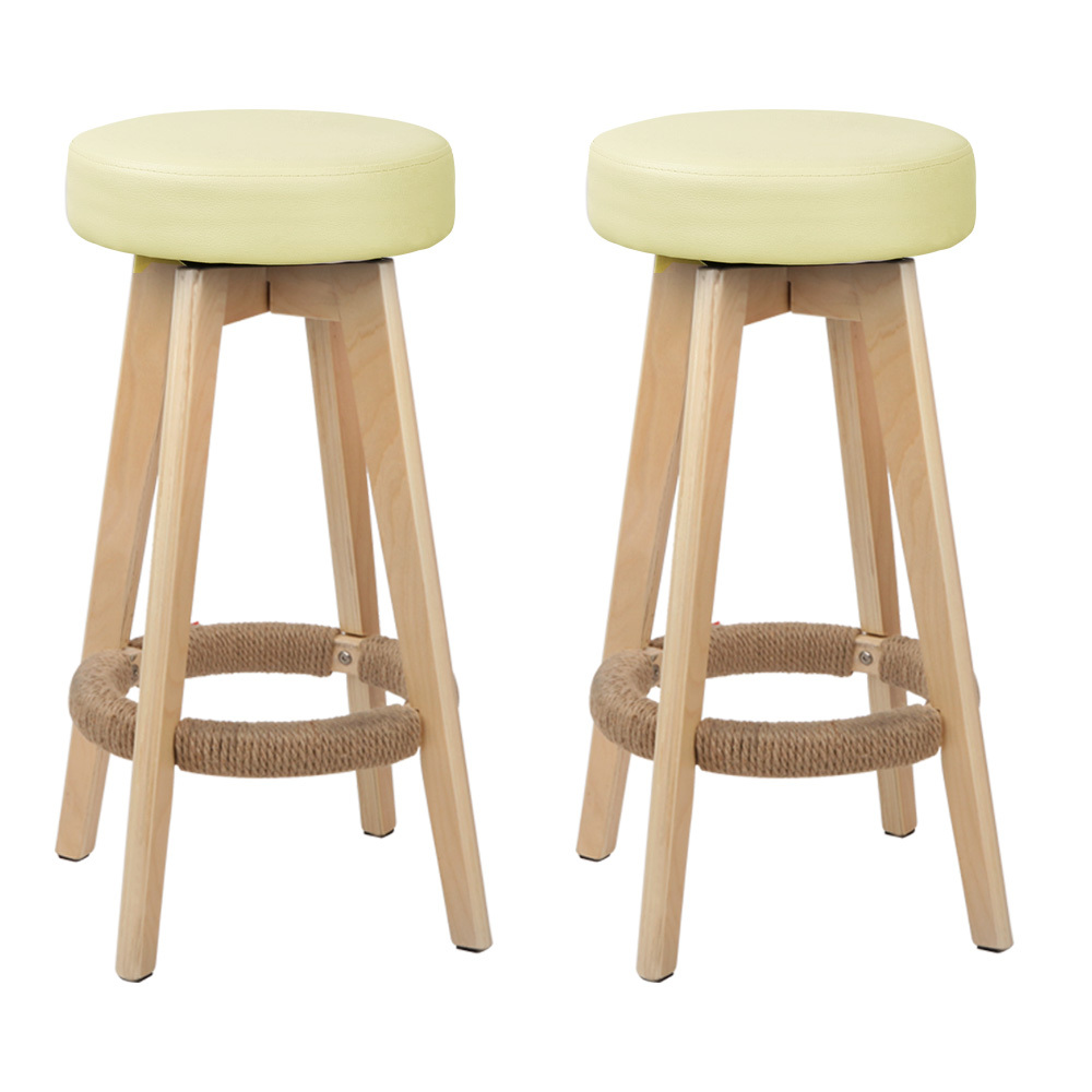 artiss 2x kitchen bar stools wooden bar stool swivel barstools counter  chairs 74cm leather cream