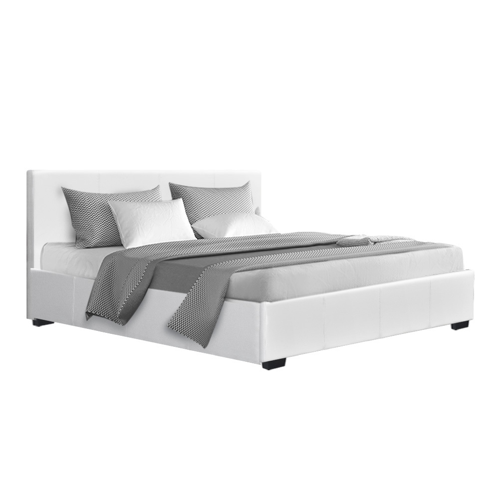 Artiss Queen Size Pu Leather And Wood Bed Frame Headborad White
