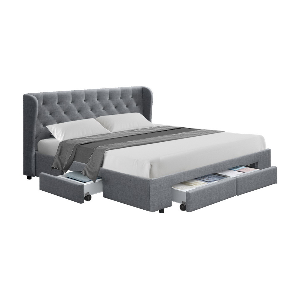 Artiss King Size Bed Frame Base Mattress With Storage Drawer Grey
