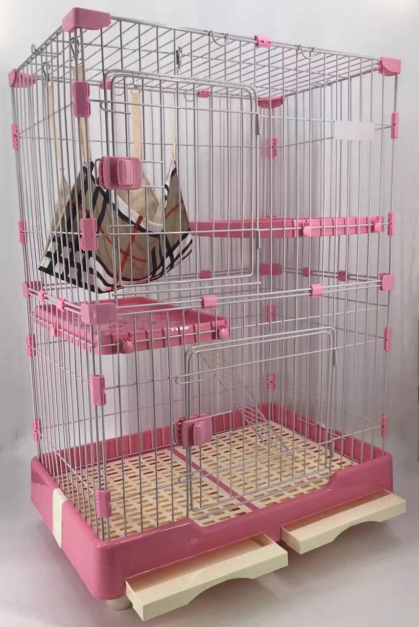 YES4PETS 102 cm Pink Pet 3 Level Cat Cage House With Litter Tray ...