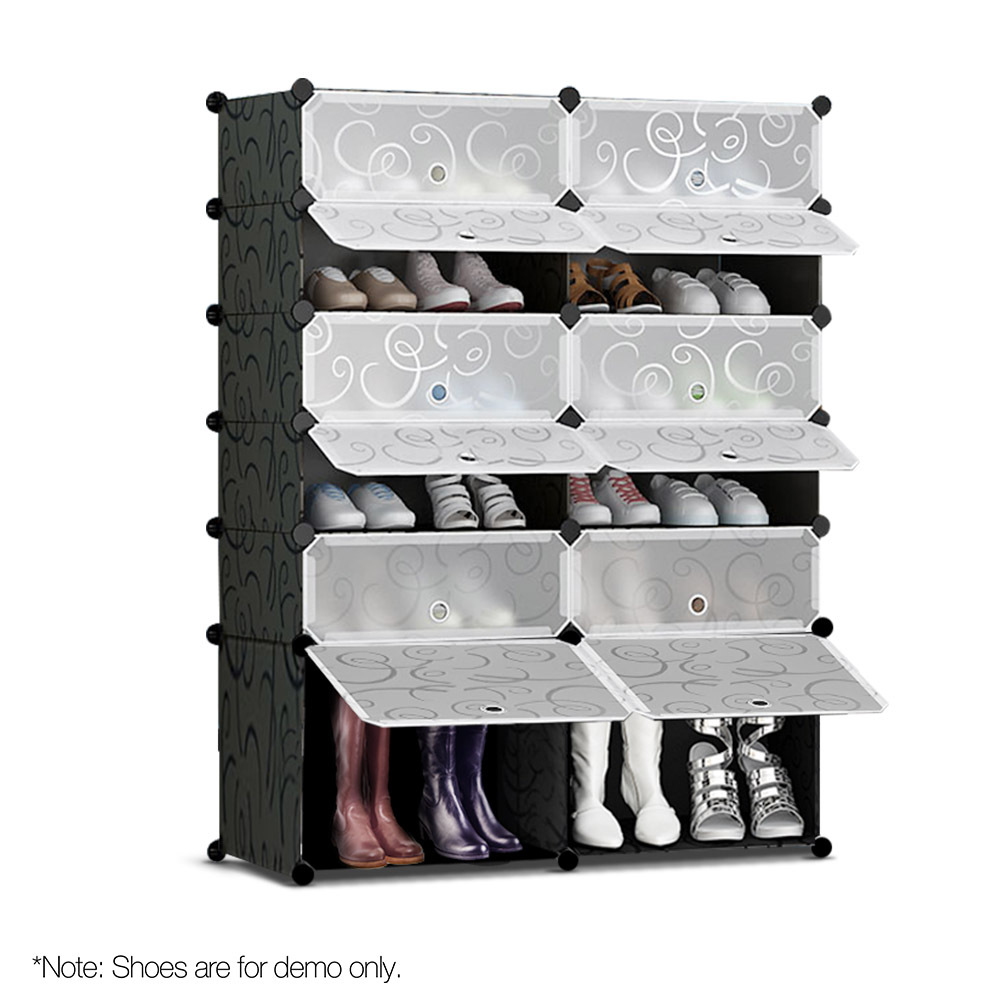 12 Cube Stackable Shoe Rack Storage Black & White