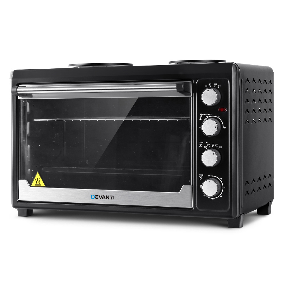 Devanti Electric Convection Oven Benchtop Rotisserie Grill 60L Hotplate