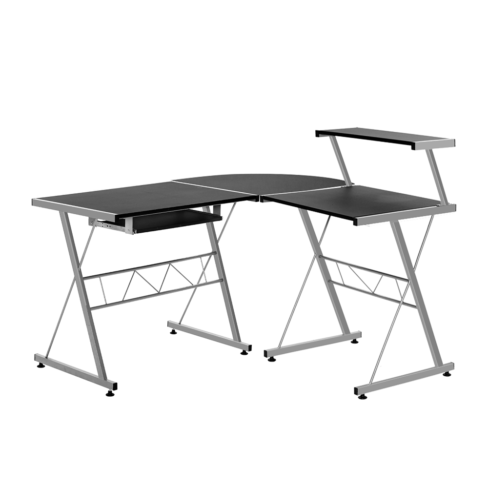 Artiss Corner Metal Pull Out Table Desk Black
