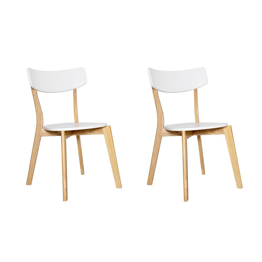 2x Artiss Dining Chairs Kitchen Chair Rubber Wood Cafe Retro White