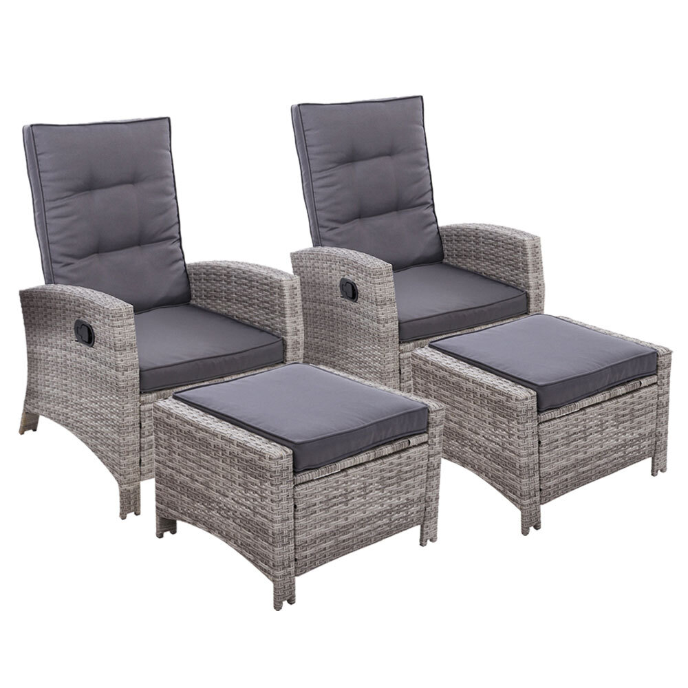 2PC Sun lounge Recliner Chair Wicker Outdoor Furniture ...