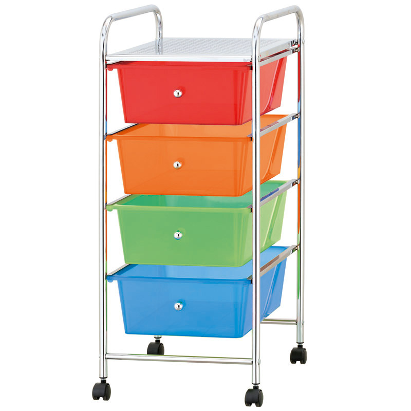 Color Plastic Storage 4 Drawer With Metal Trolley Shelf And Slide