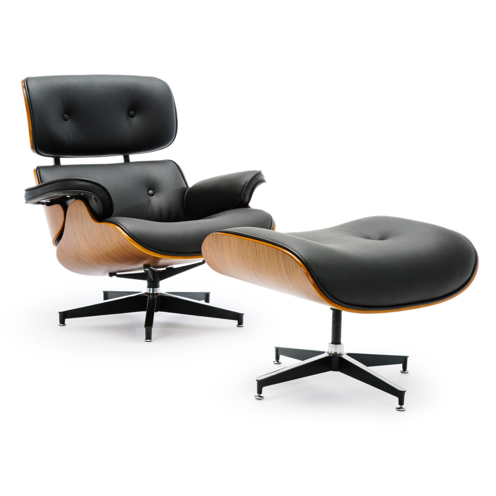 Replica Eames Lounge Chair & Ottoman Brown PU Leather / Walnut Wood