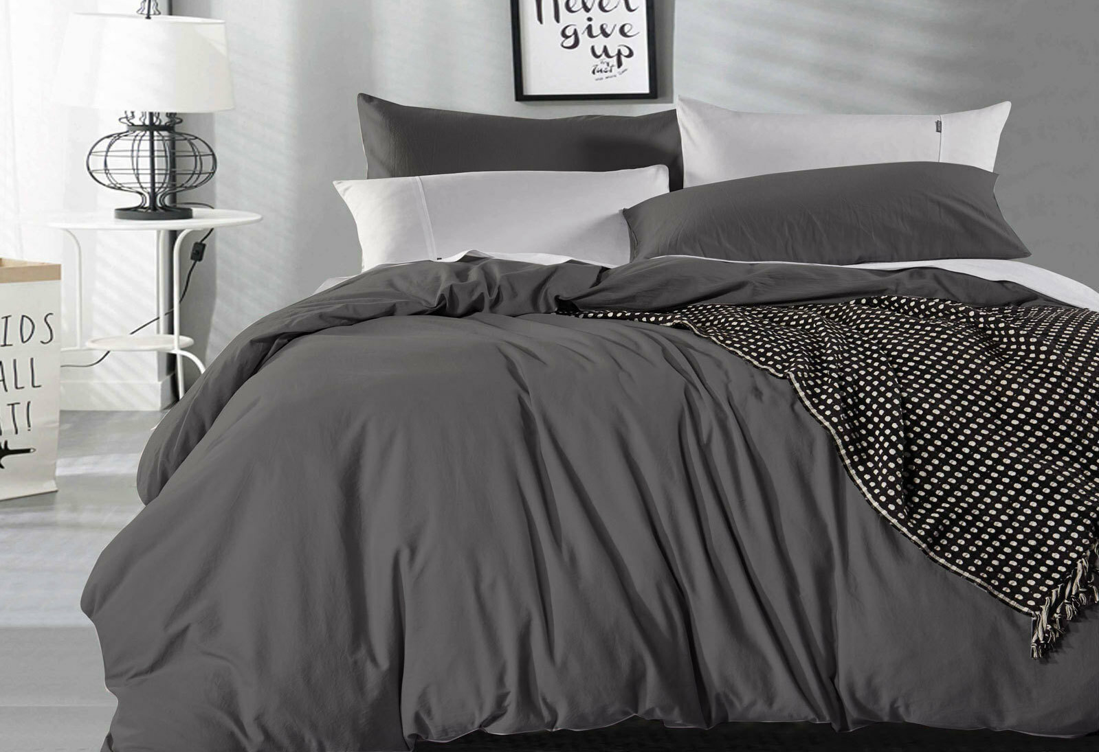 Super King Size Charcoal Vintage Washed Cotton Quilt Cover Set