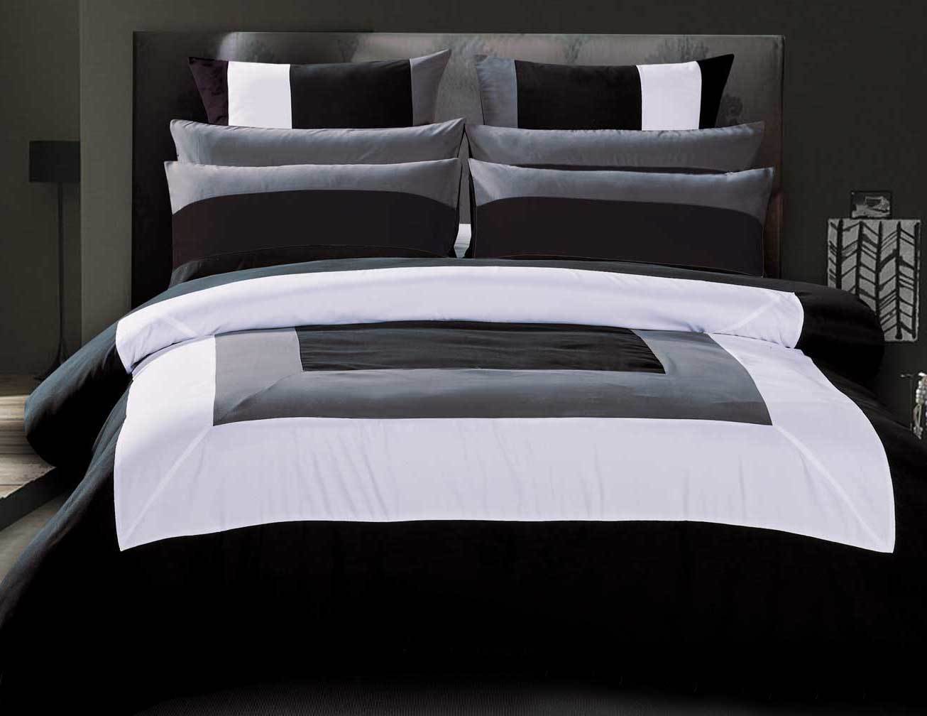 King Size Black Grey White Quilt Cover Set 3pcs