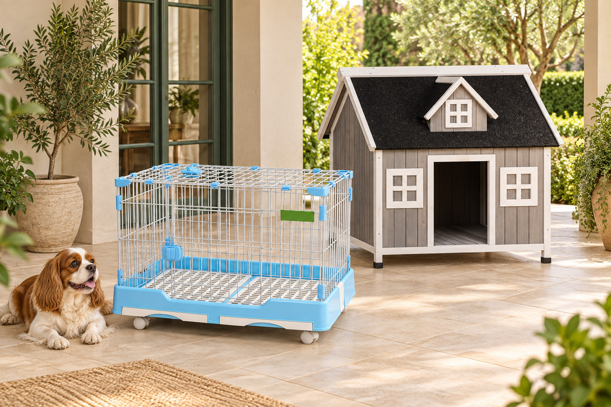 YES4PETS kennels and pet enclosures on a verandah