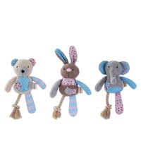 3 x Patchwork Plush Rope Dog Toys Squeaky Crinkle Bear Rabbit Elephant Set