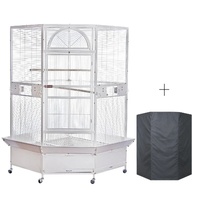 YES4PETS 185cm XXL White Corner Bird Cage Pet Parrot Aviary  Perch Castor Wheel With Cover