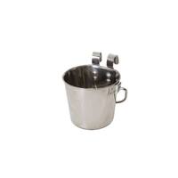 YES4PETS 2 x 1.9L Stainless Steel Pet Parrot Feeder Bowl Water Bowls Flat Sided Bucket with Riveted Hooks