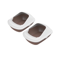 YES4PETS 2 X Medium Cat Litter Box Tray With Shovel Kitty Toilet Semi-Enclosed Pet Box Brown