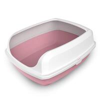 2 x Medium High Side Large Portable Open Cat Toilet Litter Box Tray House With Scoop Pink