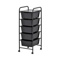 Black Plastic Storage 5 Drawer with Metal Trolley Shelf and Slide-Out Drawers