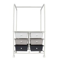Plastic Storage 6 Drawer with Metal Trolley With Garment Clothes Rack
