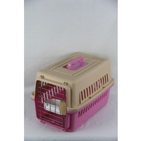 Small Dog Cat Rabbit Crate Pet Carrier Airline Cage With Bowl and Tray-Pink