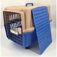 YES4PETS Blue Large Dog Puppy Cat Crate Pet Carrier Cage With Tray, Bowl & Wheel