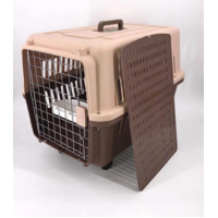 YES4PETS Brown Large Dog Puppy Cat Crate Pet Carrier Cage With Tray, Bowl & Wheel