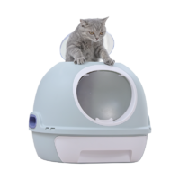 Hooded Cat Toilet Litter Box Tray House With Drawer & Scoop Blue