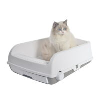Large Cat Litter Tray Box Kitty Toilet with Rack Scoop & Drawer-Style Cleaning Box