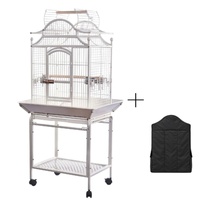 YES4PETS White Large Bird Budgie Cage Parrot Aviary Carrier With Stand & Wheel+Cover