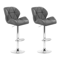Artiss 2x Bar Stools Gas Lift Kitchen Swivel Chairs Leather Chrome Grey