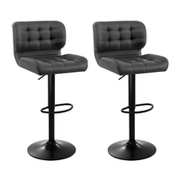 Artiss 2x Kitchen Bar Stools Gas Lift Bar Stool Chairs Swivel Leather Black Grey