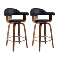 Artiss 2x Bar Stools Wooden Swivel Bar Stool Kitchen Dining Chair Wood Black