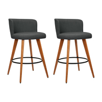 Artiss 2x Wooden Bar Stools Modern Bar Stool Kitchen Fabric Charcoal