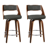 2 x Artiss Wooden Swivel Bar Stools Kitchen Counter Barstool Charcoal Fabric