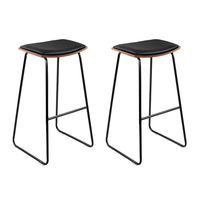 Artiss Set of 2 Backless PU Leather Bar Stools - Black and Wood
