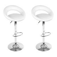 Artiss 2x Gas Lift Bar Stools Swivel Chairs Leather Chrome White