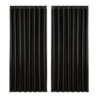 Artiss 2X Blockout Curtains Eyelet 300x230cm Black Shine