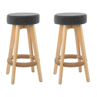 Artiss 2x Kitchen Bar Stools Wooden Bar Stool Swivel Barstools Counter Chairs 74cm Fabric Grey
